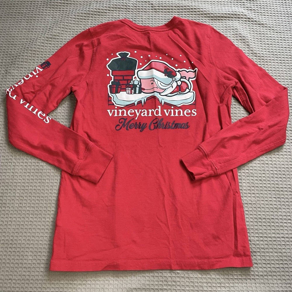 Vineyard Vines Christmas Shirt Small Womens Long Sleeve Red Santa Whale